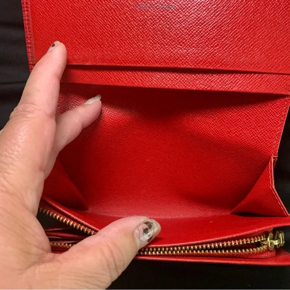 Preloved Rare Louis Vuitton Red Epi Porte Monnaie Billets Tresor Bifold Wallet - Picture 6 of 12